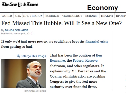 New York Times Article - Fed Missed This Bubble - Will It See a New One - Ben Bernanke Federal Reserve