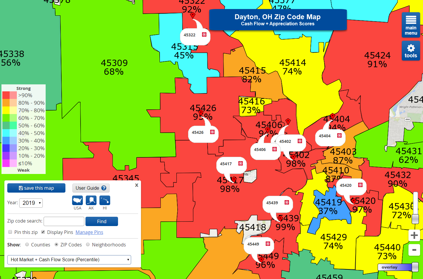 Cash Flow + Appreciation Real Estate Market Scores in Dayton, OH