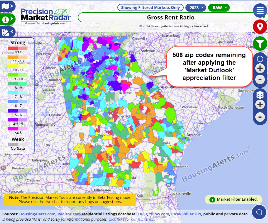Georgia Cash Flow + Appreciation Zip Code Map