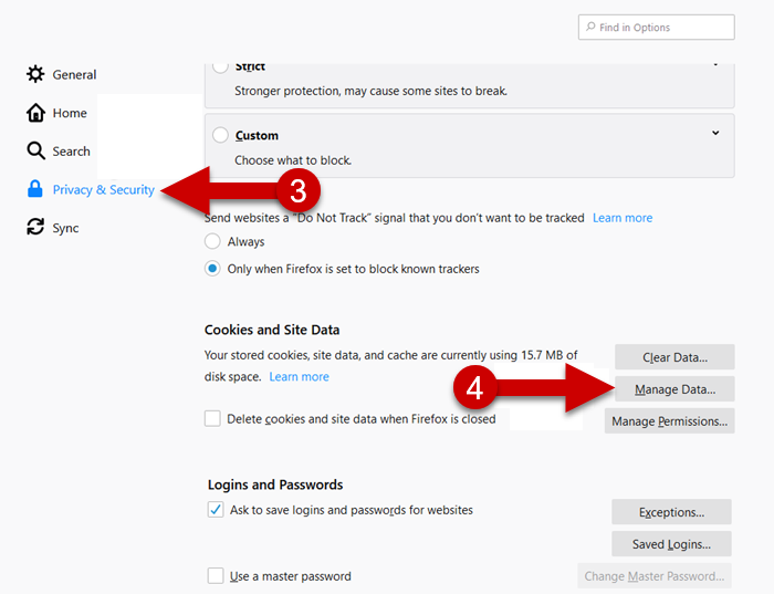 Clearing Housing Alerts Cookies FireFox - Steps 3 and 4